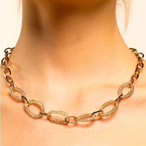 ✌🏼 #156 POL Crystal Incrusted Gold Chain Choker Necklace - Picture 4 of 9